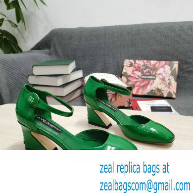 Dolce  &  Gabbana Heel 6.5cm/10.5cm Patent leather Mary Janes Green with Geometric Heel 2022